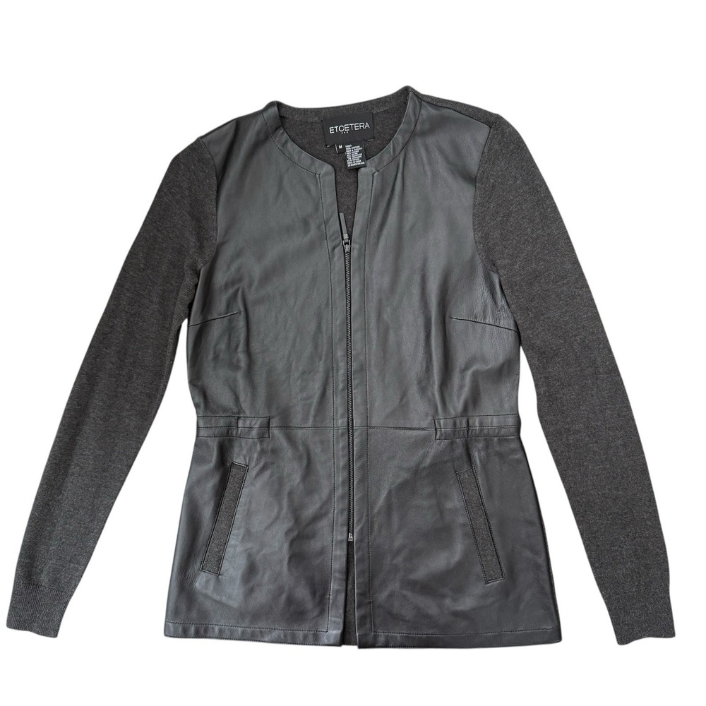 Cashmere Leather Jacket Womens Medium Dark Gray Grunge Chic City Monochrome Bike